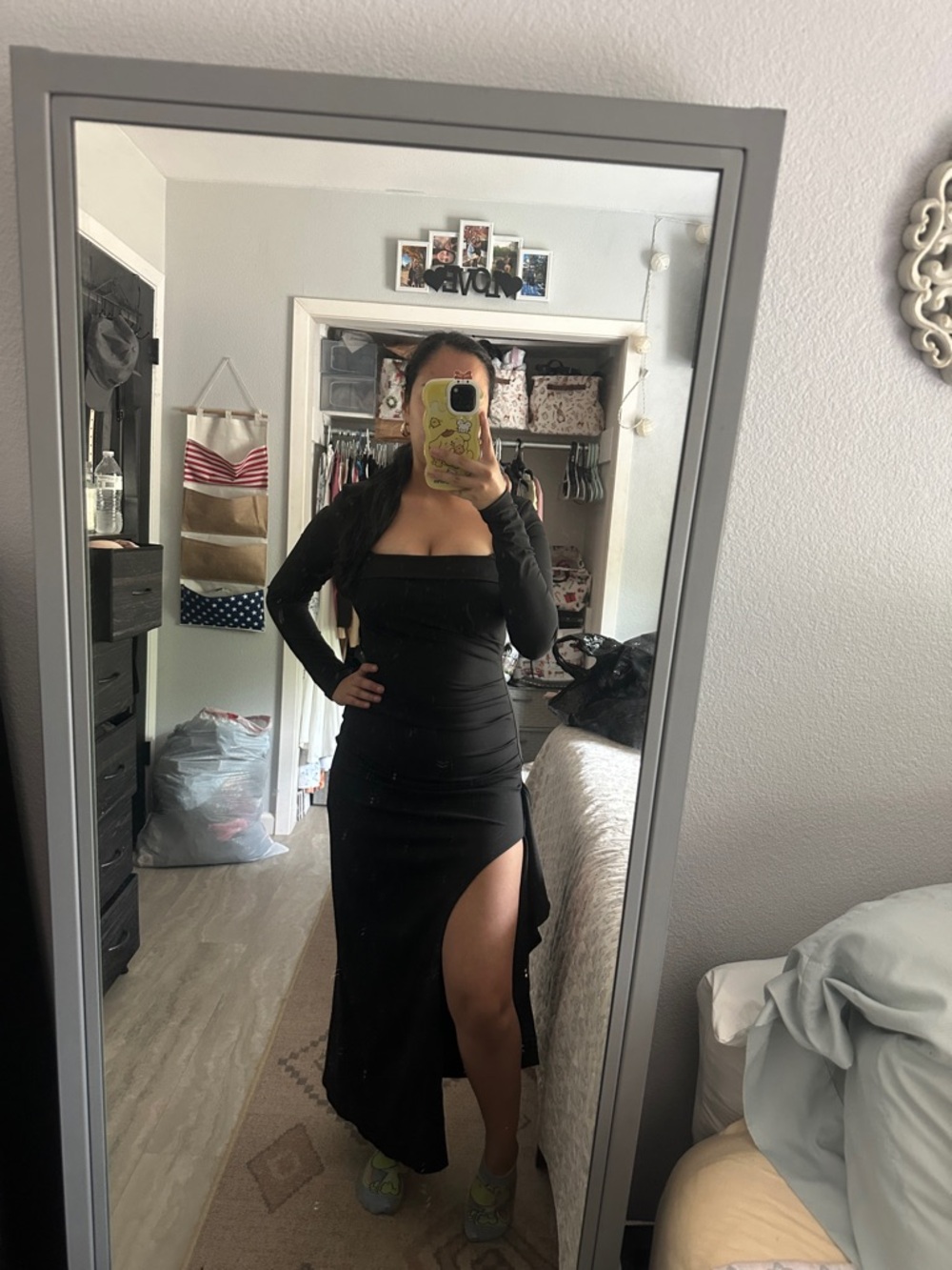 Black Long Sleeve Slit Dress - Elegant Evening Style